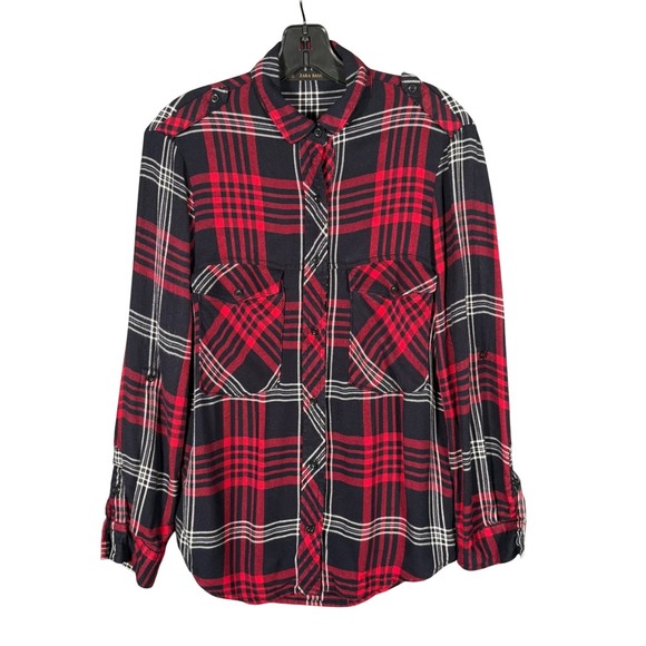 Zara Tops - Zara Basic Plaid Button Down Shirt Womens Red Black XS Viscose